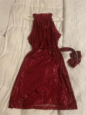 SHEIN Curve Sequin Dress in Deep Red